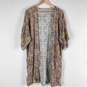 Earthbound Printed Kimono Cardigan Womens Small Medium Open Front Boho Artsy